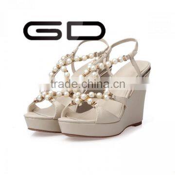 GDSHOE korean girls nude wedge beach beaded sandals shoes