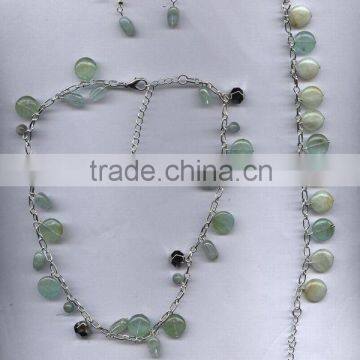 Hot seller necklace aquamarine round flat necklace with bracelet and earring