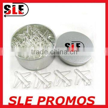 Nickel Plating Airplane Shaped Tin Box Paper Clip