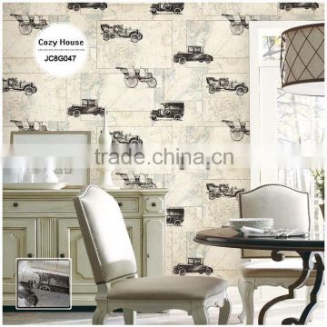 stock lot printed vinyl coated wallpaper, vanilla yellow for kids cars wall covering for kids bedroom , noble wall sticker