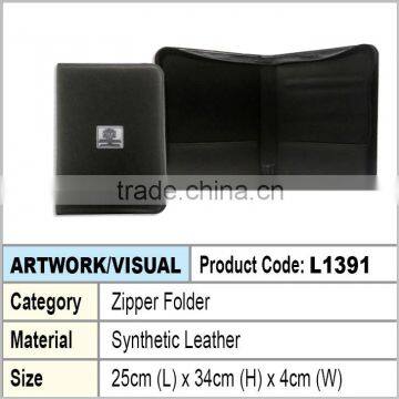 A4 Synthetic Leather Zipper Folder