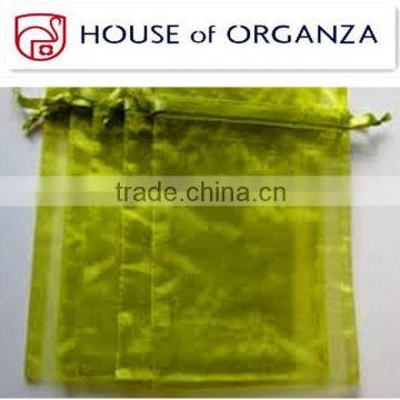 Green Organza Candy Pouch Drawstring With Stamping For Gift