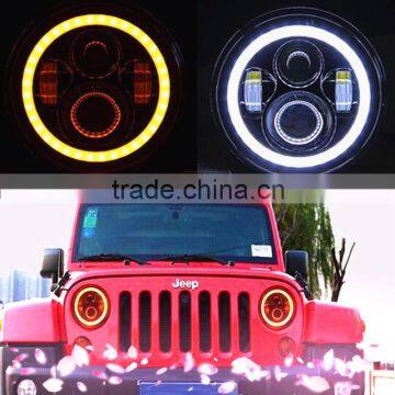 7 Inch Round LED Headlight with Amber Signal Halo Angle Eyes with DRL Halo for Jee-p wrangler motorcycle Projector Headlight