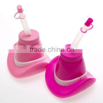 14 oz. 400ml Top Rated Hot Sale Custom Shaped Plastic Molded Pink Cowgirl Hat Cups with Lids and Straws Party Favors Sipper Cups