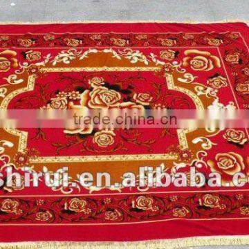 flower velvet bedsheet set with three side fringe
