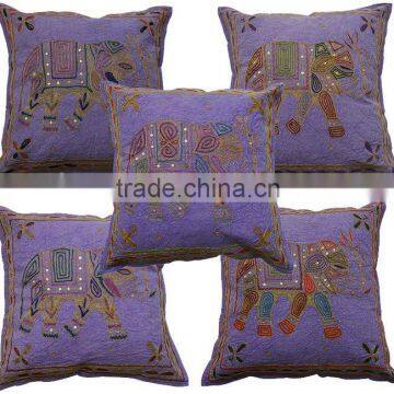 HANDMADE ARI ZARI MOCHI WORK ELEPHANT DESIGN CUSHION COVERS~SOURCE DIRECTLY FROM FACTORY IN INDIA AT HIGHLY DISCOUNTED PRICES