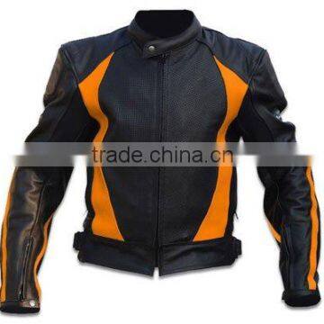 Black Orange Motorcycle Leather Racing Jacket, Cheap Leather Jacket, Split Leather Motorbike Jackets