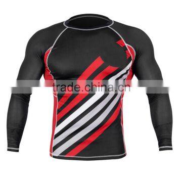 Custom Logo And Design Print Digital Sublimation BJJ MMA Rash Guards Supplier, Black/Red/White Long Sleeves Rash Guard 09 Color