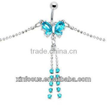 zircon blue striking gem butterfly belly chain & body jewelry