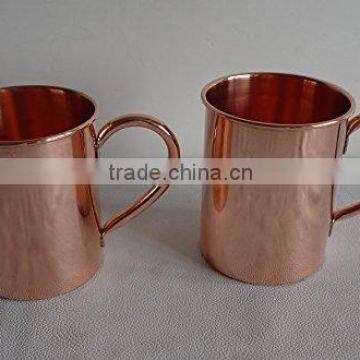 Straight Smooth Copper Beer Mugs with Riveted Handle, Copper Drinking Mugs with Rivet Handle, Moscow Mule Smoot Copper Beer Mug