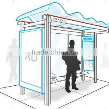 Modern Style Aluminum & Stainless Steel Outdoor Bus Stop Station Design with LED Lights for Construction