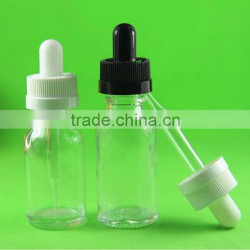 1oz Bulk empty clear glass bottle, boston round with glass droppers