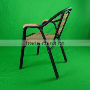 Outdoor Furniture Coffee Shop Aluminum Leisure Wooden Mental Armrest Garden Chair YC009 photo-2