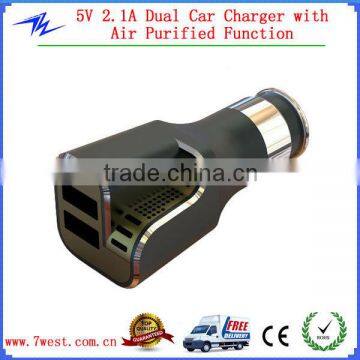 Promotional Portable Dual USB Car Charger with Air Purified function for Mobile Phones