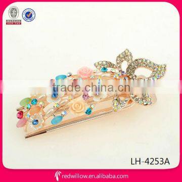 Wholesale gorgeous colored crystal flower hair clips for thick hair