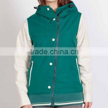 Fashion womens windproof outdoor soft shell jacket with hood, ladies waterproof softshell jacket