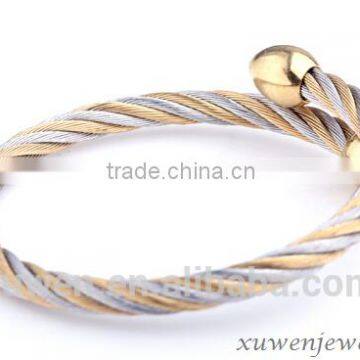 Two Tone Rose Gold Stainless Steel Cable Wire Cuff Bracelet photo-2