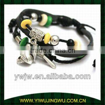 Wooden Bead Leather Strap Charm Bracelet 2013(JW-G2605)