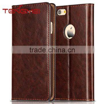 Retro folio leather book cover with credit card holder and kickstand for iphone6 case