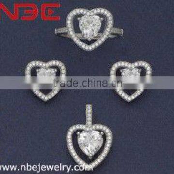 Best selling silver jewelry set,wax micro pave setting 925 sterling silver jewellery set,italy love design silver jewelry set