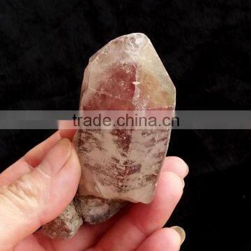 Rare Natural Mineral Raw Clear Quartz Crystal Points With Red Inclusion