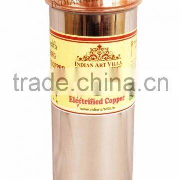 IndianArtVilla Handmade Steel Copper Big Cap Thermos Design Bottle - 850 ML - Storage Water Good Health Benefits Yoga, Ayurveda