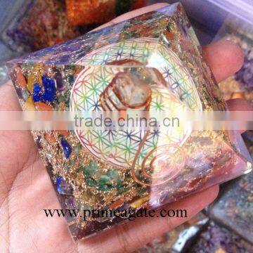 Orgone Chakra Stones Flower of Life Chakra Pyramid With Charge Crystal Point | Orgonite for sale