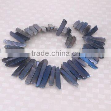 Titanium Blue Quartz Crystal Point Pendant Beads,Top Drilled Raw Quartz Tusk shape rock crystal pendant beads