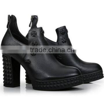 Comfortable Chunky Heel Genuine Leather Pumps Shoes Fancy Elegant Leather Ankle Boots CP6668