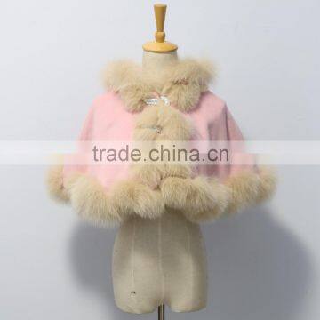 30cm fashion cashmere cape with real fox fur trim for child CC88