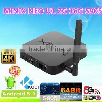 Hot origional Android 5.1 tv box,bluetooth 4.1 amlogic s905 4k quad core android tv box Minix NEO U1