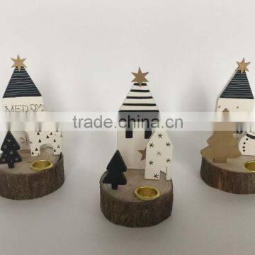 Wooden candlestick holder for xmas decoration on home table