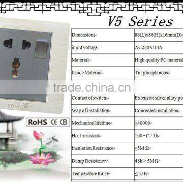 White color with chrome line 13A 2 pole multifunction socket and switch