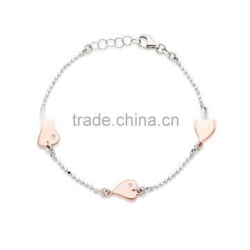 316l stainless steel crystal heart charm bracelet connecte