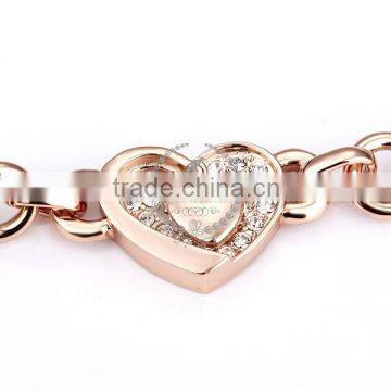 18KGP Rose Gold Plated Crystal Rhinestone Lovers' Heart Women Flower Bangle Bracelet Fashion Jewelry B002 photo-3