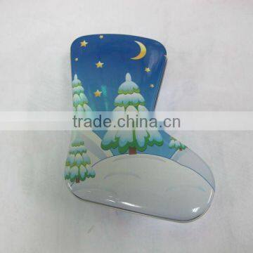 foot shape with lid christmas tin can