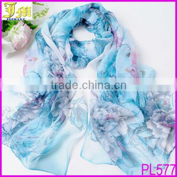 Fashion Spring and Summer Women Sun Shade Shawl Silk Long Scarf Bird Flower Pattern Ladies Scarves Wholesale