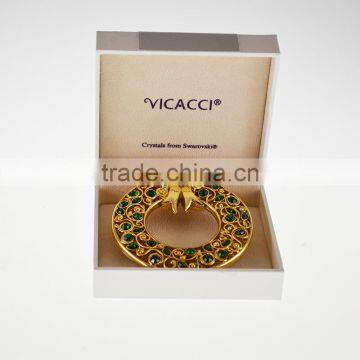 14K Yellow Gold Plated Metal Xmas Ornament With Green Crystal From Swarovski photo-3