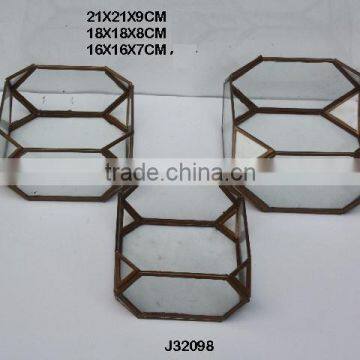 Antique brass finished Brass and glass Votive Lantern Square shape