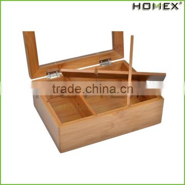 Bamboo Snack Tea Basket Tray Organizer with Clear Lid Window/Homex_Factory