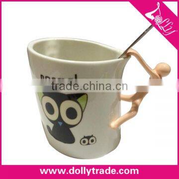 Cheap Cat Sublimation Ceramic Color Mugs with Spoon