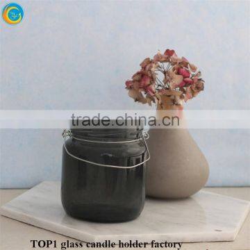 Glass Candle Jar in Grey Frosted Glass Candle Jar With Lid photo-4
