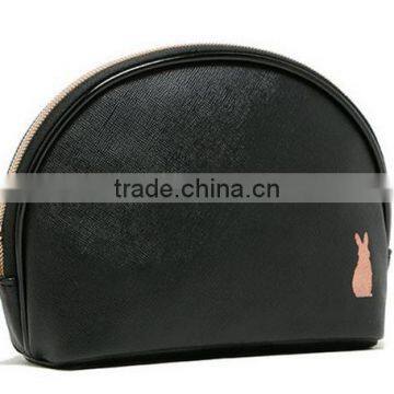 pure colour woman simple black cosmetic bag Pu leather Shell package