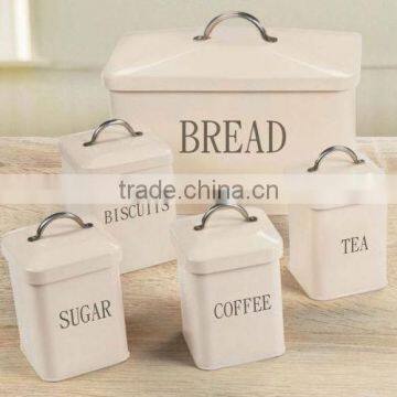 cream white Kitchen Storage Canisters Set square metal storage bins