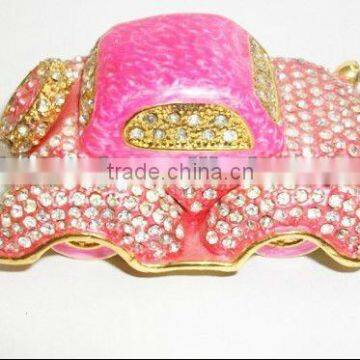 car alloy jewelry box with enamel rhinestone