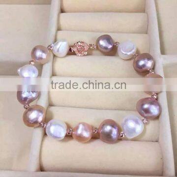 colored 7-8 mm baroque freshwater pearl bracelet with rose gold