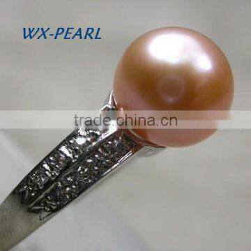 Golde Pearl Silver Ring With Tahitian Pink Pearl and Diamonds Ring photo-3