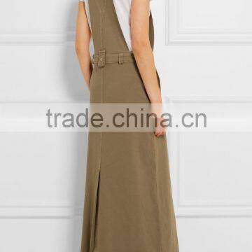 Army-green Stretch-cotton Faille Maxi Dress Snap-Fastening Shoulder Straps Names Of 15 Years Girl Without Dresses 2016 HSD5698 photo-3
