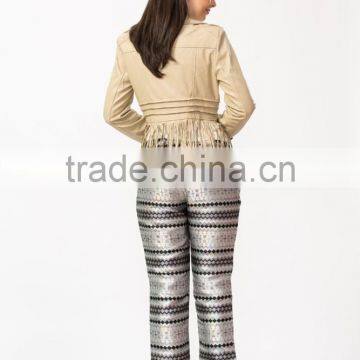 Wholesale New Fashion Fringing Hem Leather Lady Jacket photo-4