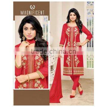 Designer FnU Red color Readymade Embroidery Suits